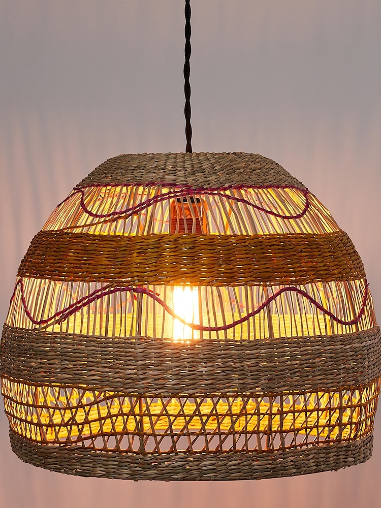 Oliver Bonas Pink Ola Pink Seagrass Pendant Lamp Shade - Image 1 of 4