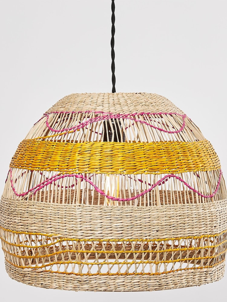 Oliver Bonas Pink Ola Pink Seagrass Pendant Lamp Shade - Image 2 of 4