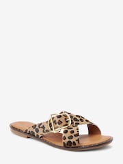 Leopard Print Forever Comfort® Cross Strap Buckle Mules - Image 4 of 6
