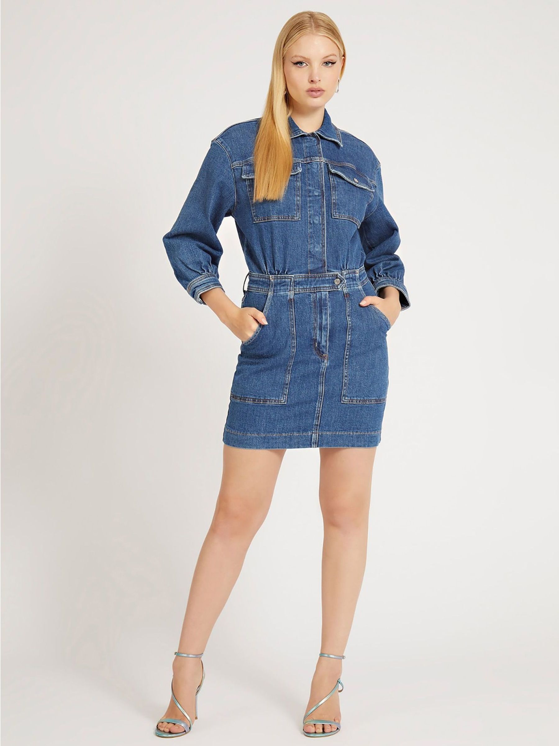Buy Guess Blue Eliza Denim Mini Dress from Next Luxembourg
