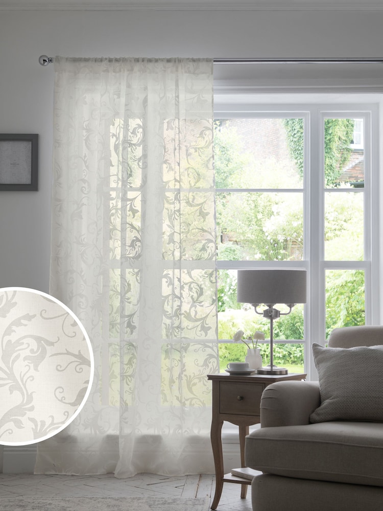 White Vintage Voile Slot Top Unlined Sheer Panel Curtain - Image 1 of 6 White Vintage Voile Slot Top Unlined Sheer Panel Curtain - Image 1 of 6