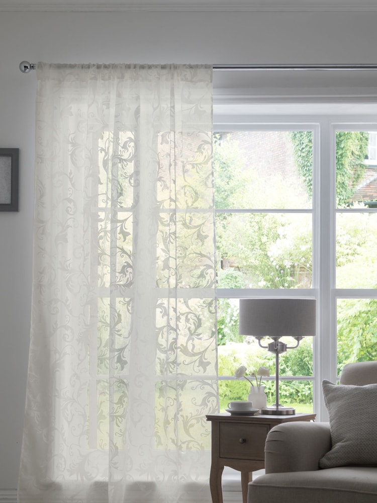 White Vintage Voile Slot Top Unlined Sheer Panel Curtain - Image 2 of 6 White Vintage Voile Slot Top Unlined Sheer Panel Curtain - Image 2 of 6