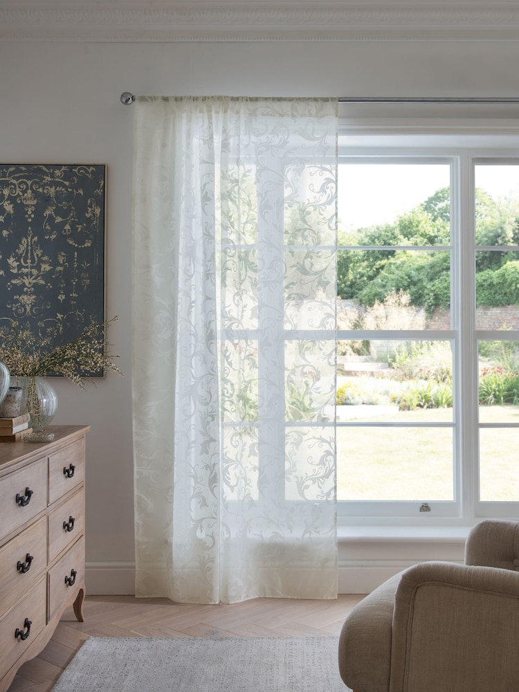 White Vintage Voile Slot Top Unlined Sheer Panel Curtain - Image 3 of 6