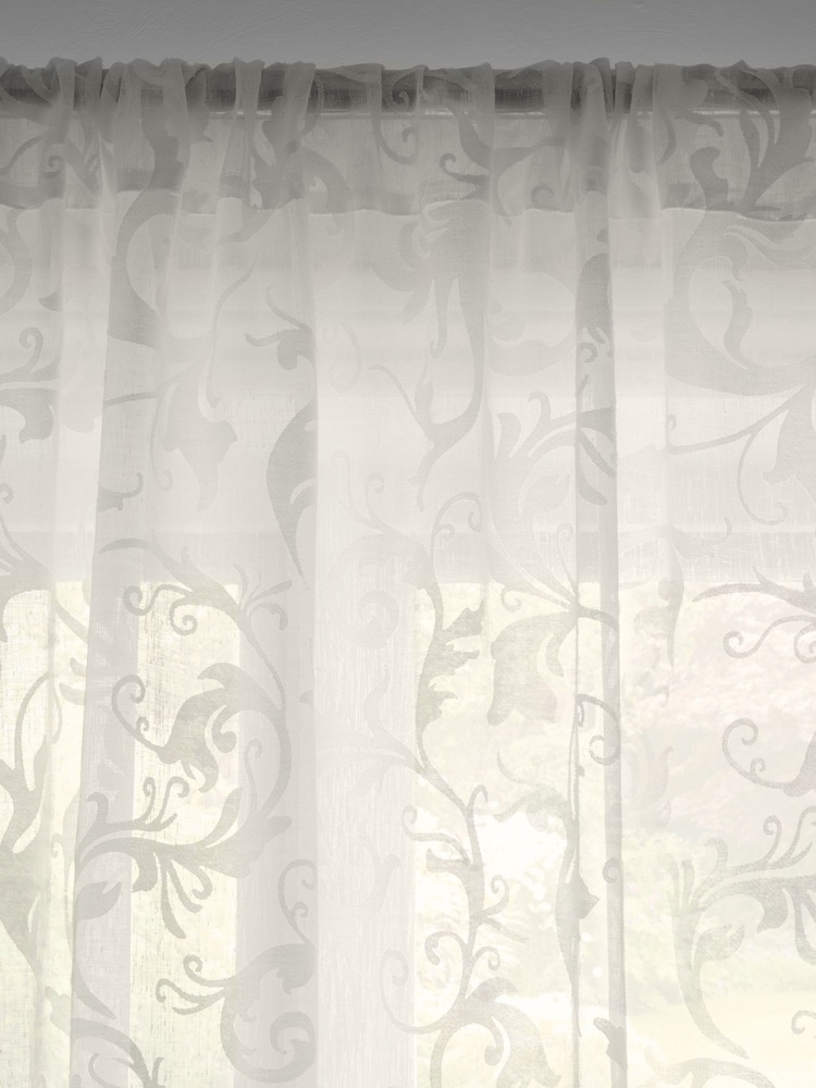 White Vintage Voile Slot Top Unlined Sheer Panel Curtain - Image 5 of 6