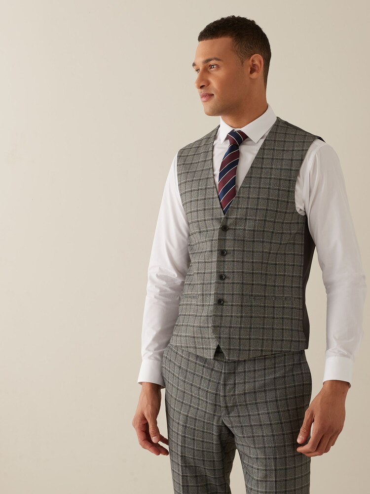 Grey/Brown Check Waistcoat - Image 1 of 7 Grey/Brown Check Waistcoat - Image 1 of 7