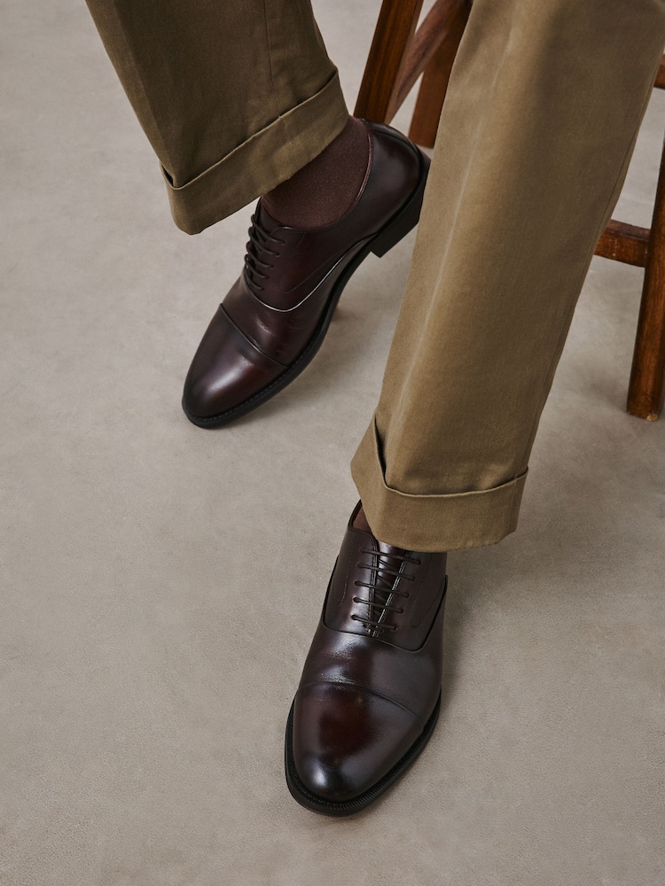 Brun - Chaussures Oxford en cuir à bout rapporté - Image 1 de 8