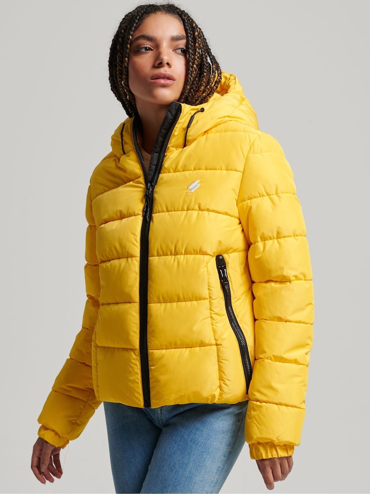 Superdry Yellow Hooded Spirit Sports Puffer Jacket - Image 1 of 3