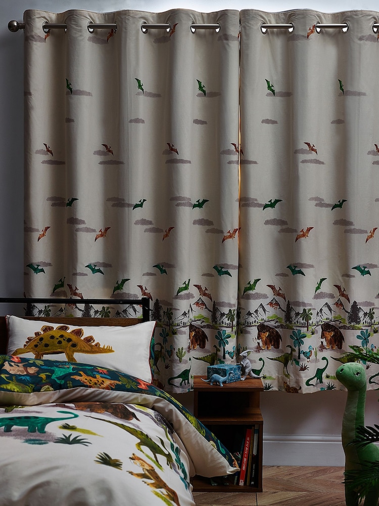 Natural Prehistoric Dinosaur & Friends Eyelet Blackout/Thermal Eyelet Blackout Curtains - Image 2 of 5