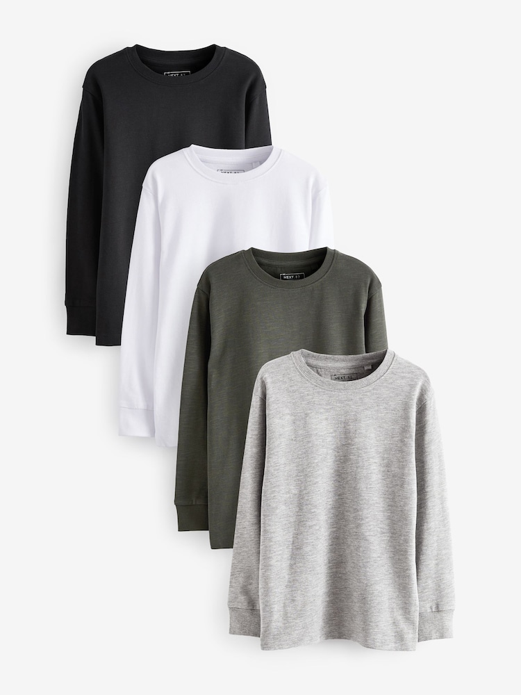 Schwarz/Weiß/Grau - Long Sleeve Cosy T-Shirts 4 Pack (3-16yrs) - Bild 1 von 2