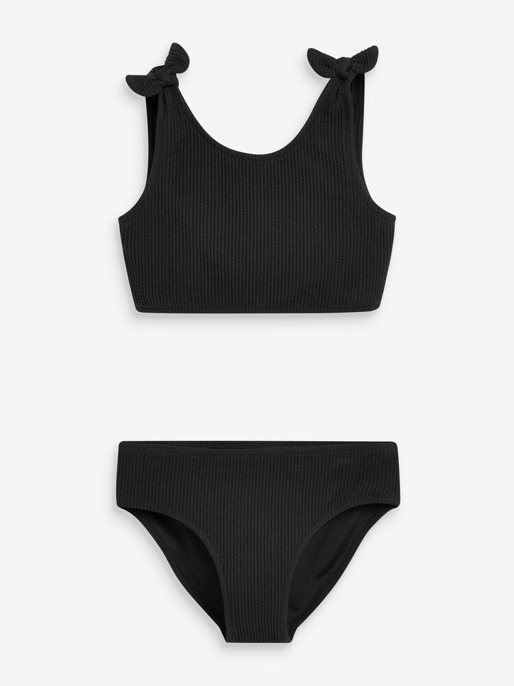Black Textured Tie Shoulder Bikini Set (3-16yrs) - Image 1 of 7