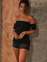 Rochelle Washed Black Denim Mom Shorts - Image 1 of 3