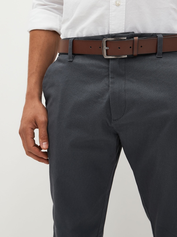Bleu marine - Slim Fit (Slim Fit) - Pantalon chino doux imprimé à ceinture - Image 5 of 7