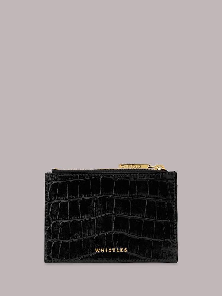 Whistles Black Shiny Croc Coin Purse - Image 1 of 3