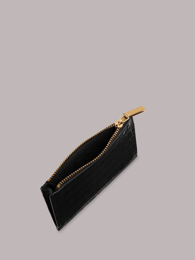 Whistles Black Shiny Croc Coin Purse - Image 3 of 3