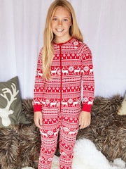 The Little Tailor Kids Reindeer Christmas Fairisle Pattern 100% Cotton All-In-One - Image 4 of 9