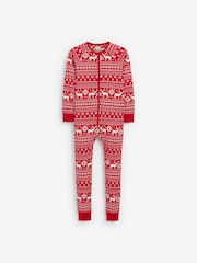 The Little Tailor Kids Reindeer Christmas Fairisle Pattern 100% Cotton All-In-One - Image 6 of 9