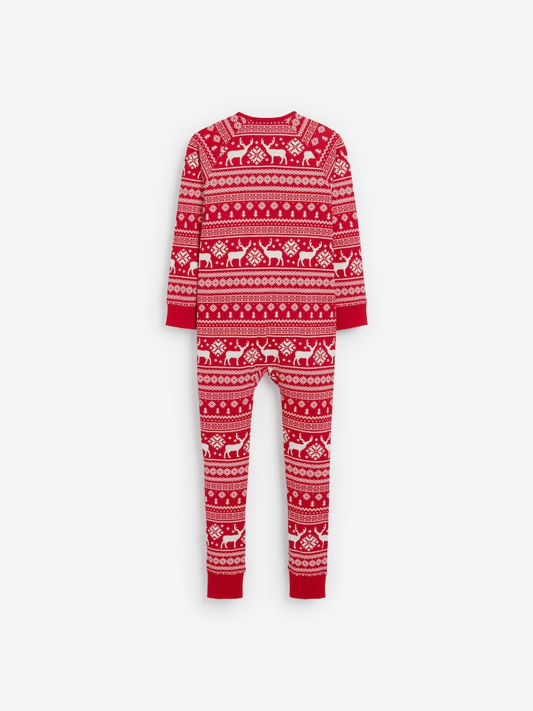 Rood - The Little Tailor Kids Reindeer Christmas Fairisle Pattern 100% Cotton All-In-One - Image 7 of 9