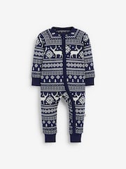 modra - The Little Tailor Baby 100% Cotton Reindeer Christmas Fairisle Pattern All-In-One - Slika 5 iz 8