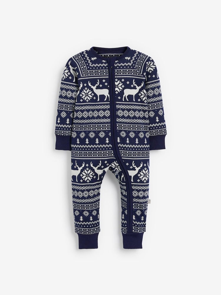 The Little Tailor Baby 100% Cotton Reindeer Christmas Fairisle Pattern All-In-One - Image 5 of 8