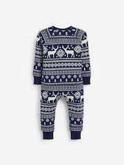 modra - The Little Tailor Baby 100% Cotton Reindeer Christmas Fairisle Pattern All-In-One - Slika 6 iz 8