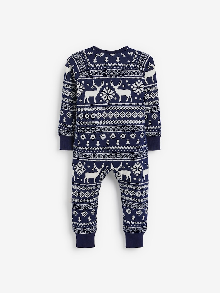The Little Tailor Baby 100% Cotton Reindeer Christmas Fairisle Pattern All-In-One - Image 6 of 8