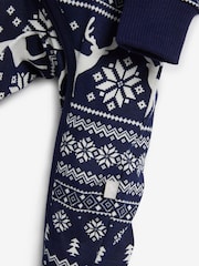 modra - The Little Tailor Baby 100% Cotton Reindeer Christmas Fairisle Pattern All-In-One - Slika 7 iz 8