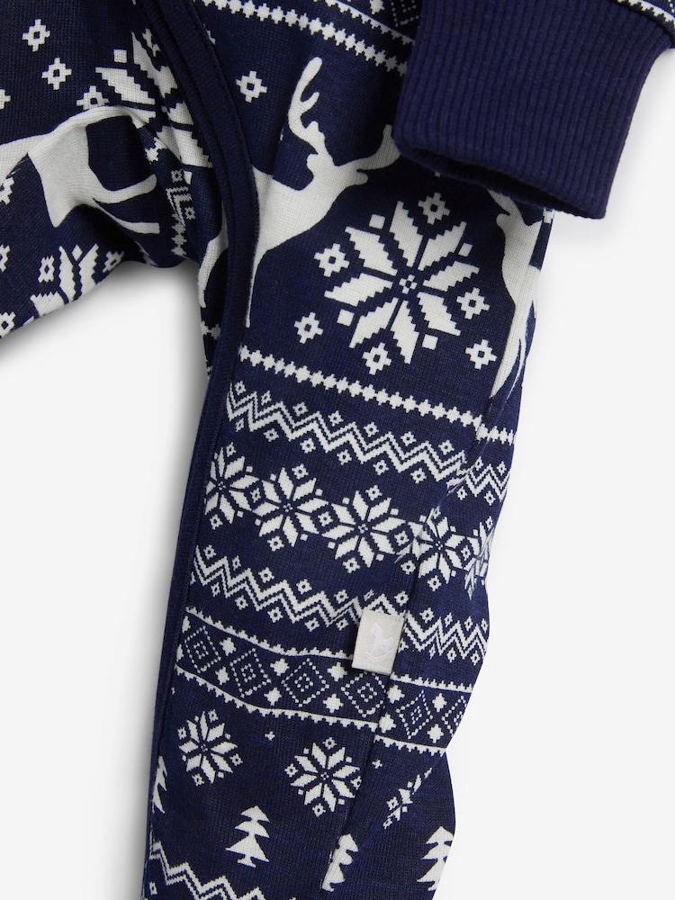 The Little Tailor Baby 100% Cotton Reindeer Christmas Fairisle Pattern All-In-One - Image 7 of 8