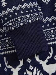modra - The Little Tailor Baby 100% Cotton Reindeer Christmas Fairisle Pattern All-In-One - Slika 8 iz 8