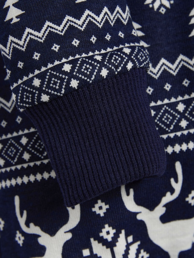 modra - The Little Tailor Baby 100% Cotton Reindeer Christmas Fairisle Pattern All-In-One - Slika 8 iz 8