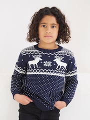 The Little Tailor Kids Christmas 100% Cotton Reindeer Pattern Jumper - Image 1 of 7