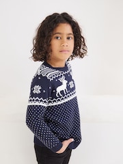 The Little Tailor Kids Christmas 100% Cotton Reindeer Pattern Jumper - Image 3 of 7