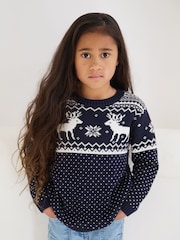 The Little Tailor Kids Christmas 100% Cotton Reindeer Pattern Jumper - Image 4 of 7