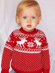 The Little Tailor Baby Christmas 100% Cotton Reindeer Fairisle Pattern Jumper - Image 2 of 5
