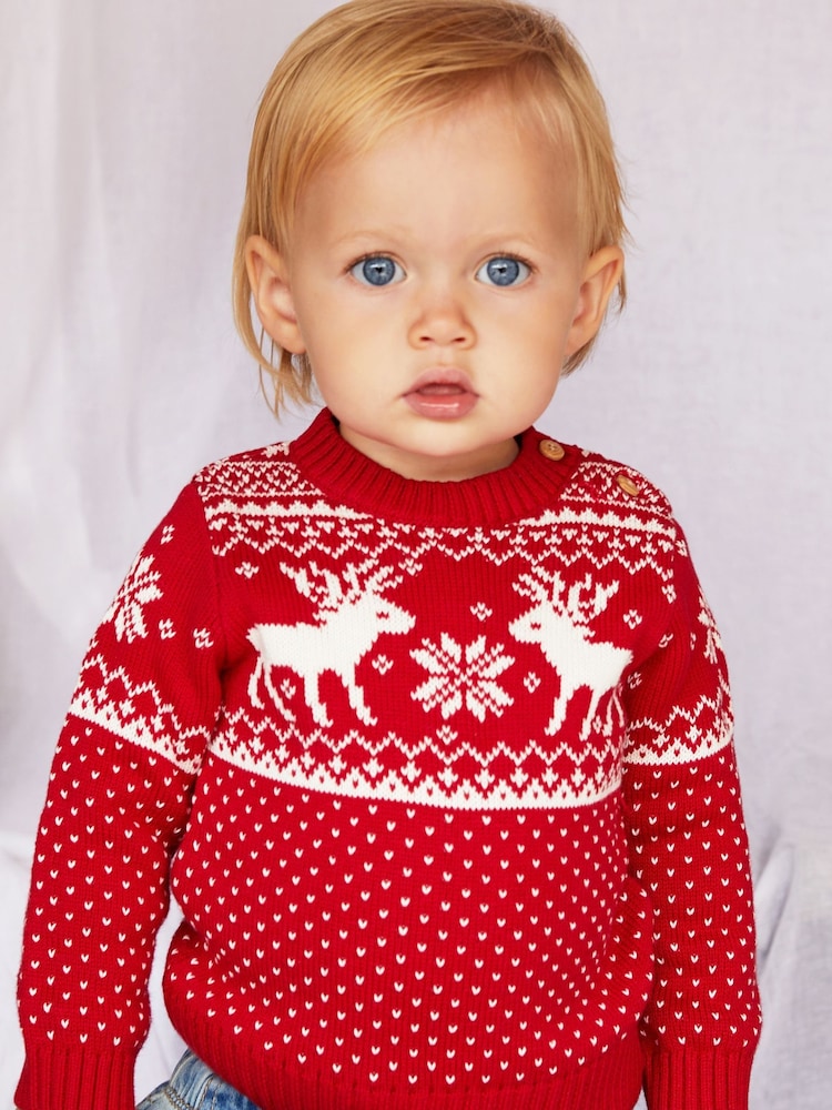 rdeča - The Little Tailor dojenček božič 100% Cotton Reindeer s fairskim vzorcem pulover - Slika 2 iz 5 rdeča - The Little Tailor dojenček božič 100% Cotton Reindeer s fairskim vzorcem pulover - Slika 2 iz 5