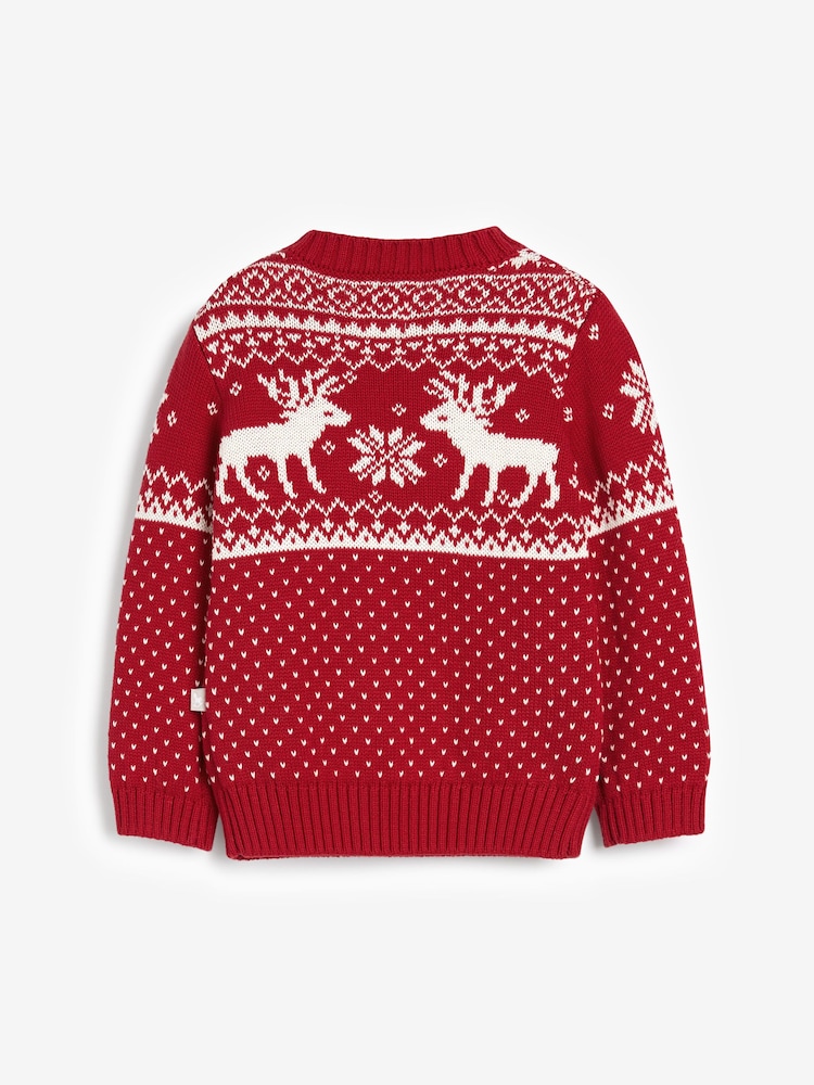Rood - The Little Tailor baby-kersttrui van 100% katoen met rendier fairisle-patroon - Image 4 of 5