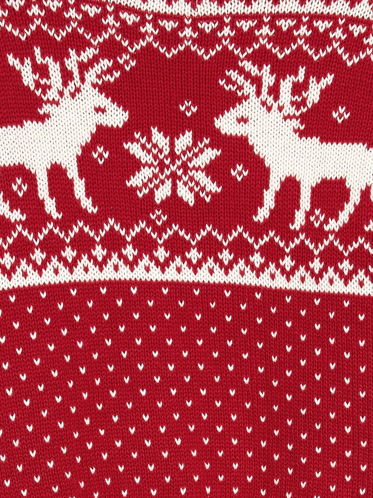 The Little Tailor Red Christmas Reindeer Fairisle Jumper - Image 6 of 6