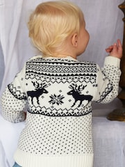 The Little Tailor Baby Christmas 100% Cotton Reindeer Fairisle Pattern Jumper - Image 2 of 6
