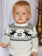 The Little Tailor Baby Christmas 100% Cotton Reindeer Fairisle Pattern Jumper - Image 3 of 6