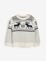 The Little Tailor Baby Christmas 100% Cotton Reindeer Fairisle Pattern Jumper - Image 4 of 6