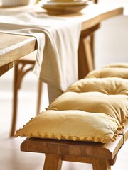 Ochre Yellow Bench Cushion Pom Pom - Image 1 of 3