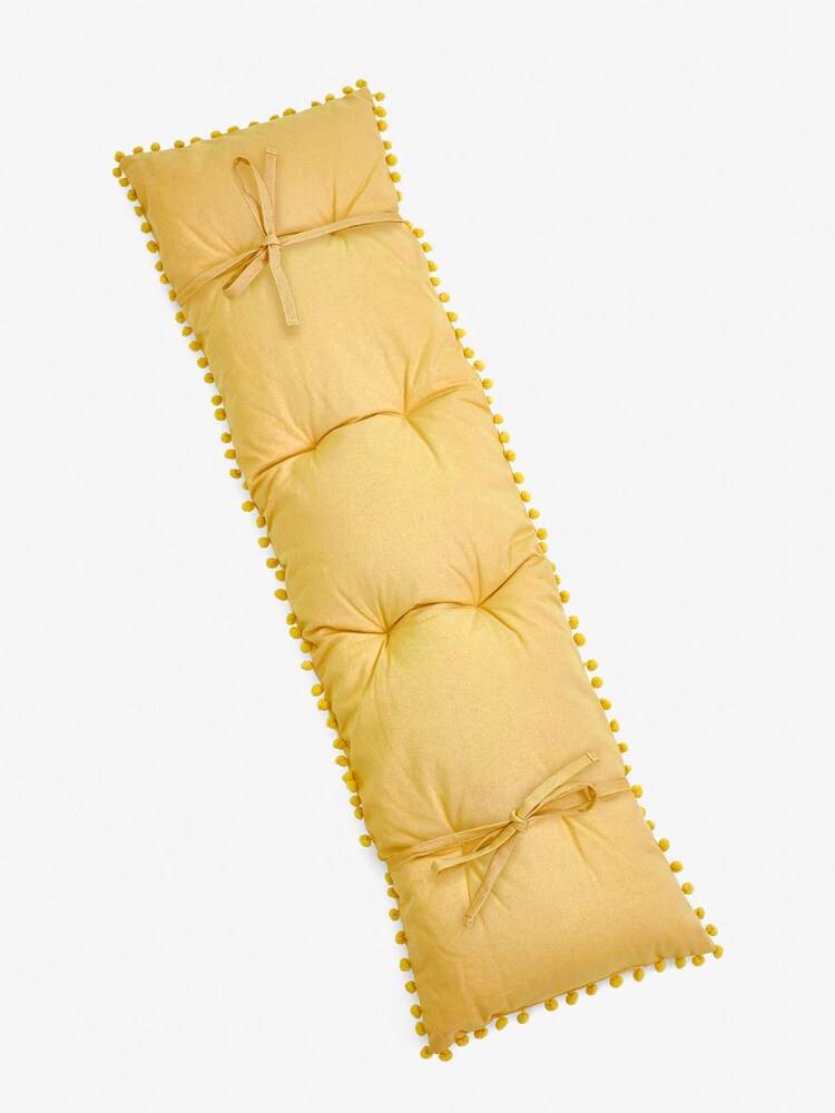 Ochre Yellow Bench Cushion Pom Pom - Image 3 of 3
