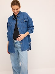 Dark Blue Denim Maternity/Nursing Oversize Denim 100% Cotton Shirt - Image 1 of 7