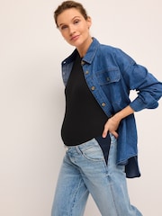 Dark Blue Denim Maternity/Nursing Oversize Denim 100% Cotton Shirt - Image 3 of 7