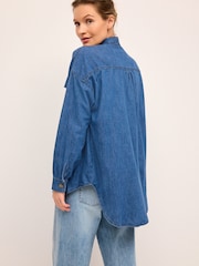 Dark Blue Denim Maternity/Nursing Oversize Denim 100% Cotton Shirt - Image 4 of 7