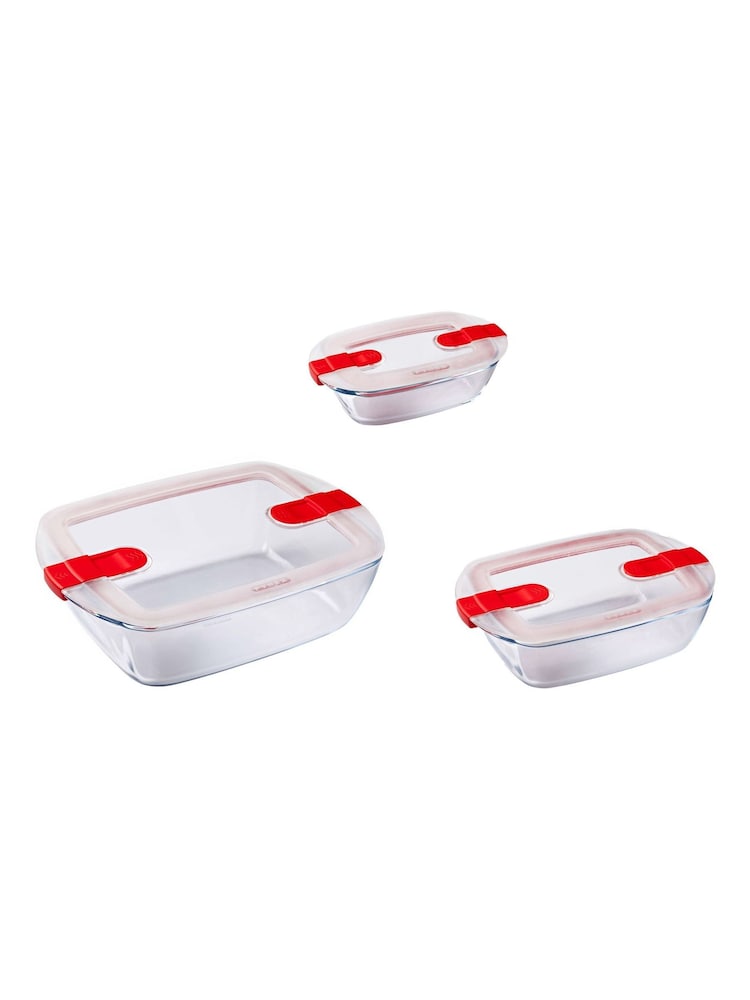 Pyrex Set of 3 Clear Cook & Heat Rectangular Roaster Set - Image 2 of 2