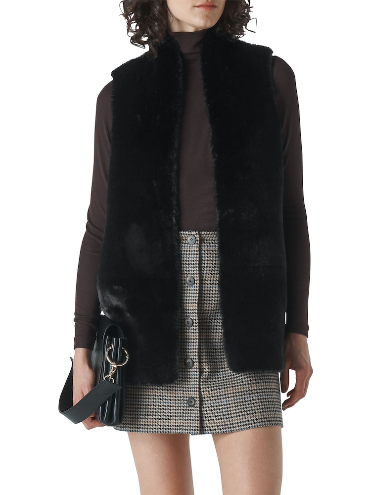 Whistles Black Faux Fur Gilet - Image 1 of 3