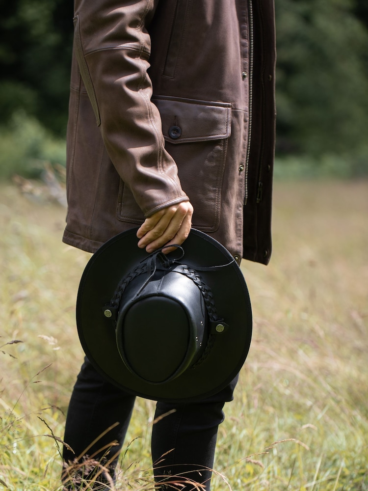 Negro - Sombrero de cuero de estilo australiano Outback III de Lakeland Leather - Imagen 1 de 4