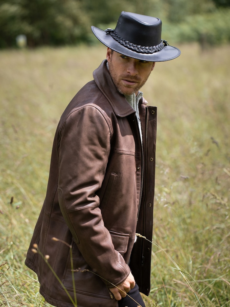 Negro - Sombrero de cuero de estilo australiano Outback III de Lakeland Leather - Imagen 2 de 4