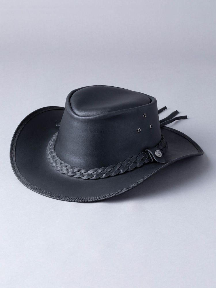 Lakeland Leather Black Outback III Australian Style Leather Hat - Image 3 of 4