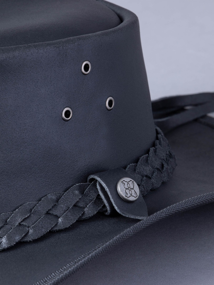 Negro - Sombrero de cuero de estilo australiano Outback III de Lakeland Leather - Imagen 4 de 4